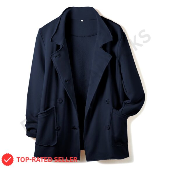 Classic Trench Coat Double Breasted Fleece Peacoat Relaxed Fit Fall Winter